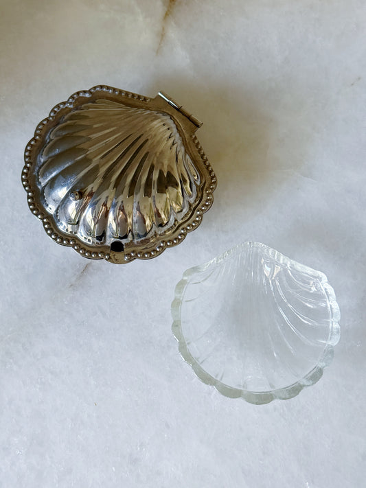 Vintage Silver Shell Caviar Dish with Glass Insert 