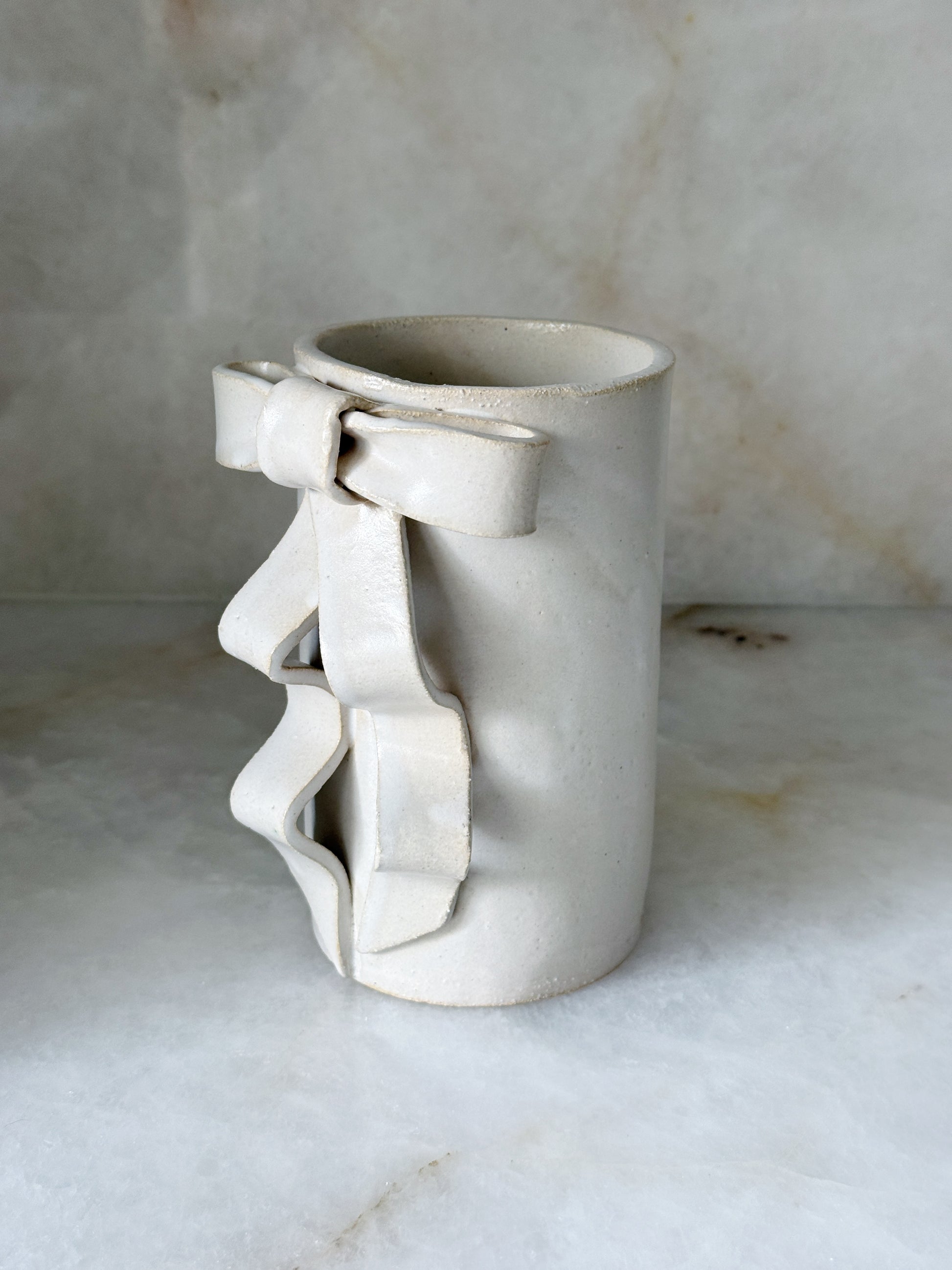 Handmade Stoneware Ribbon Bow Vase 