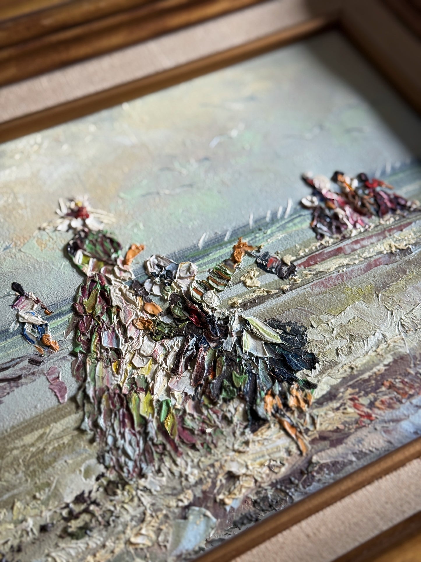 Vintage Framed Oil Painting - Victorian Beach Scene