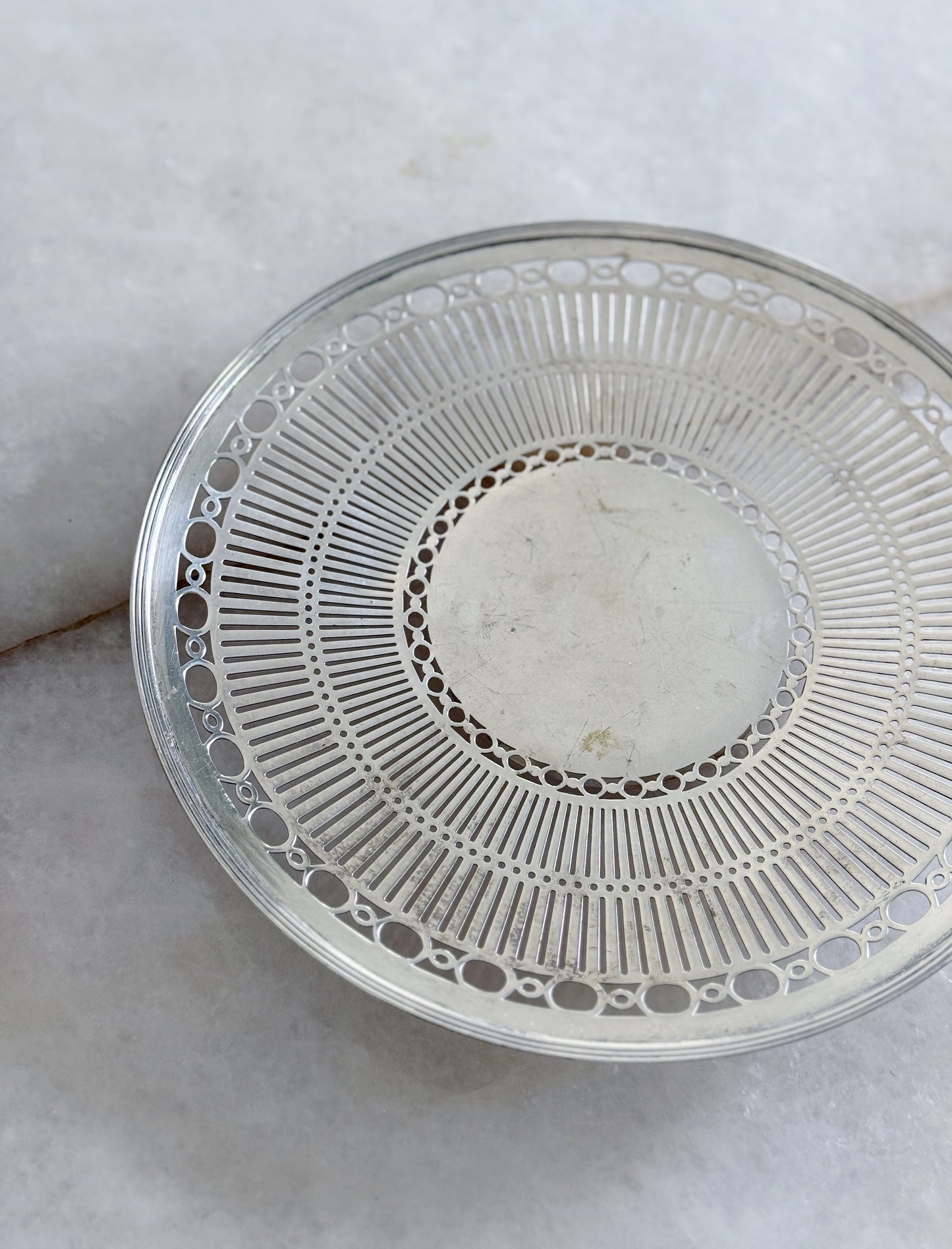 Vintage Silver Reticulated Round Tray 