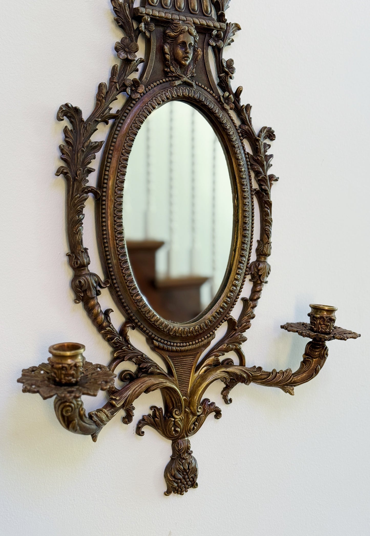 French-Style Gilt Wall Mirror with Candle Sconces | Ornate Decorative Mirror