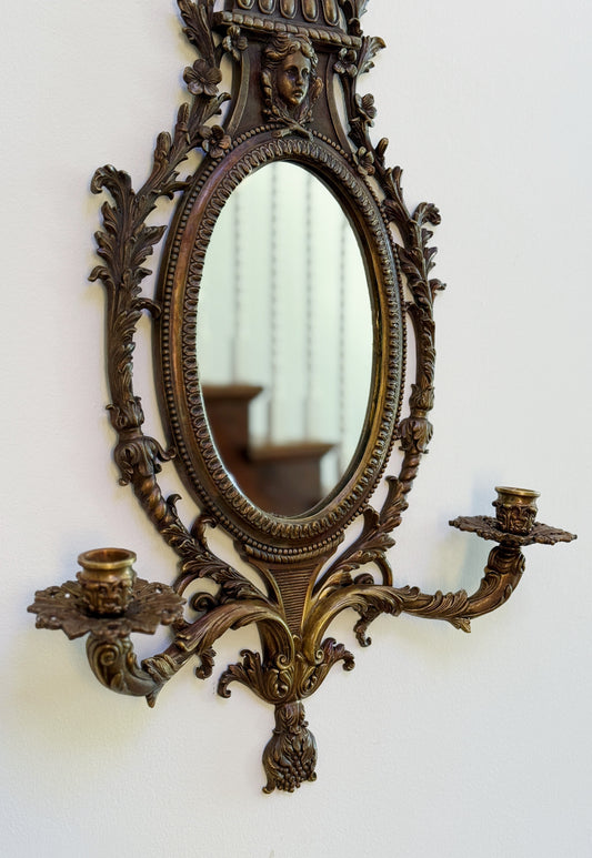 French-Style Gilt Wall Mirror with Candle Sconces | Ornate Decorative Mirror