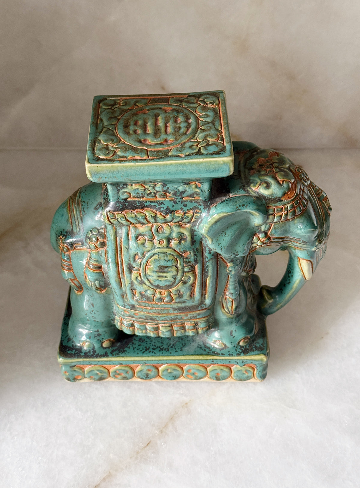 Vintage Olive Green Ceramic Elephant Plant Stand