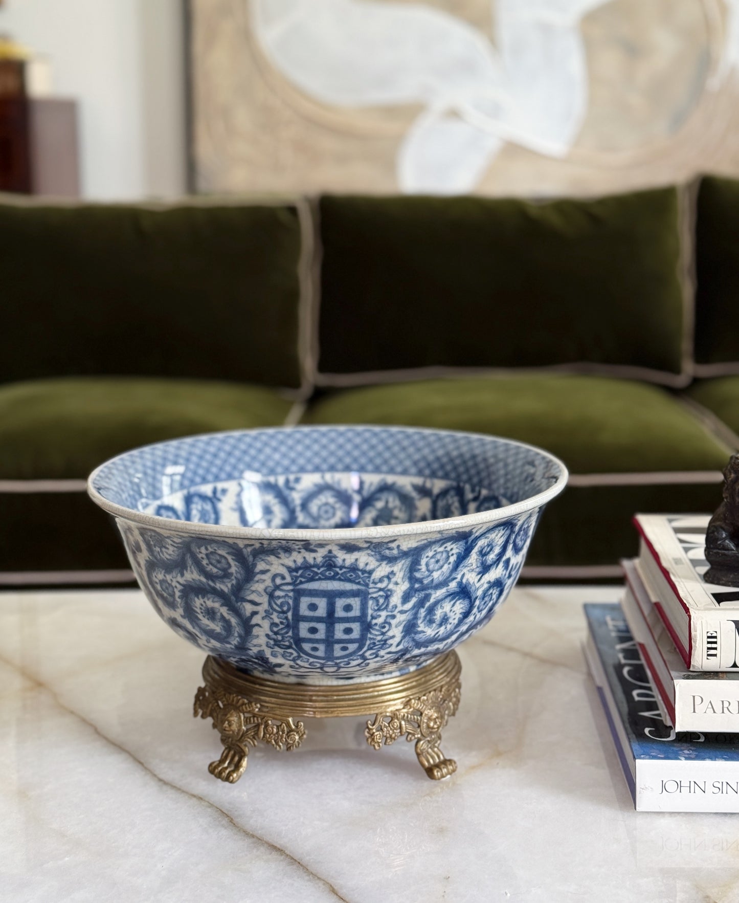 Blue & White Porcelain Bowl with Bronze Ormolu Base