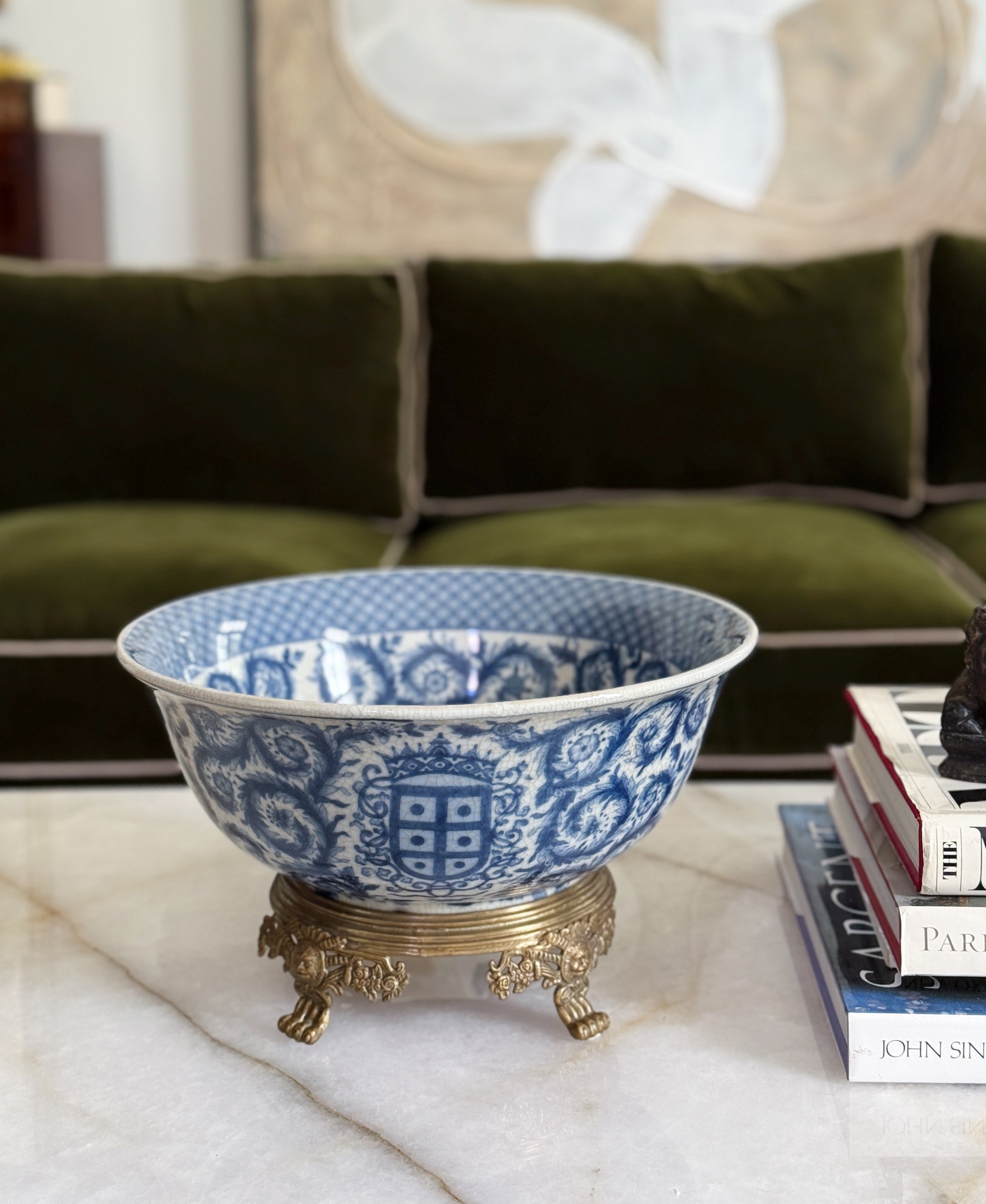 Blue & White Porcelain Bowl with Bronze Ormolu Base