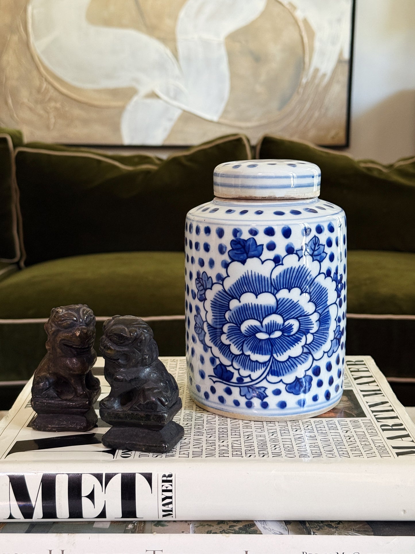 Blue & White Peony Porcelain Tea Caddy 