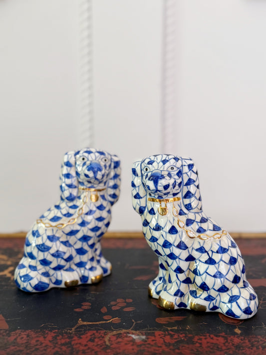 Blue & White Hand Painted Staffordshire Dogs
