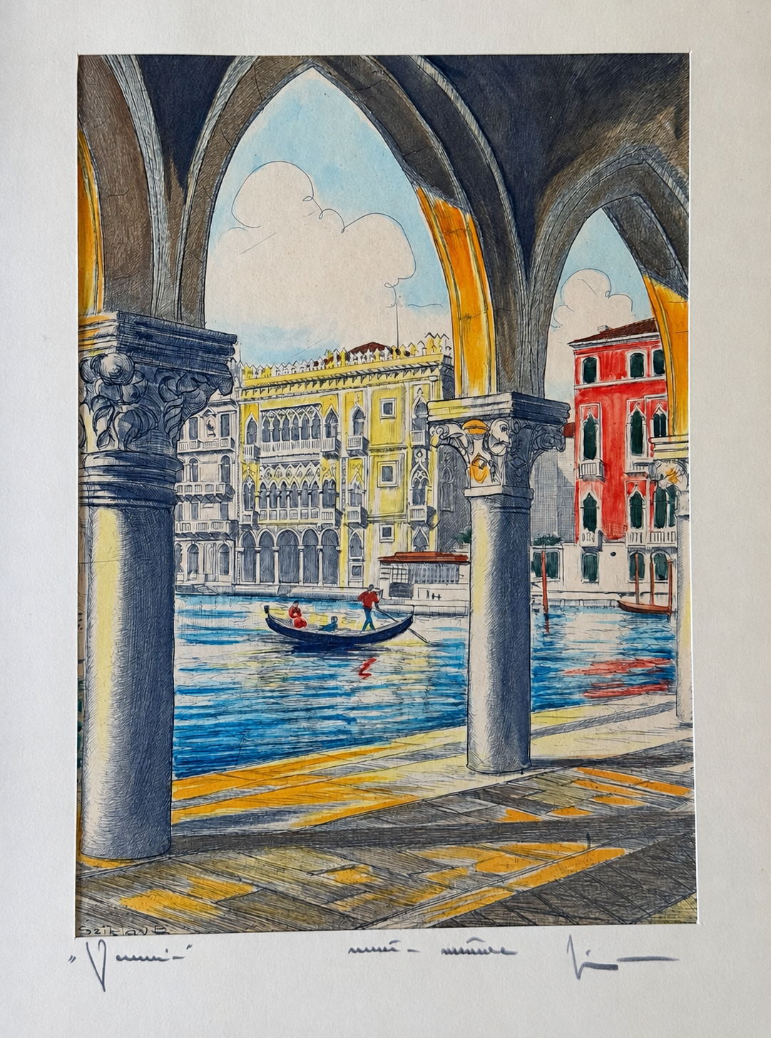 Vintage Italian Coastal Etchings — Venice & Capri, Pair