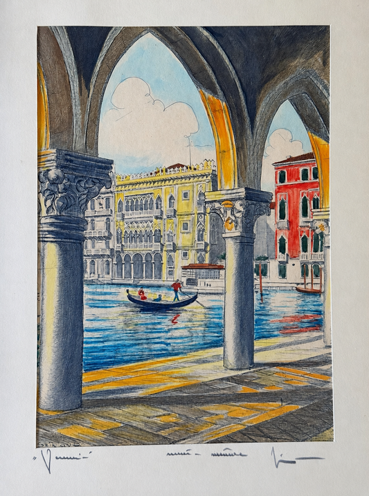 Vintage Italian Coastal Etchings — Venice & Capri, Pair