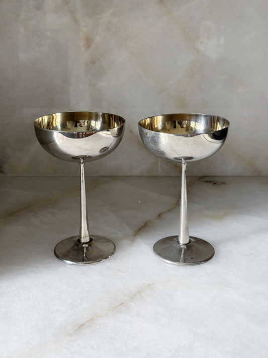Pair of Vintage Spanish Silver Coupe Glasses