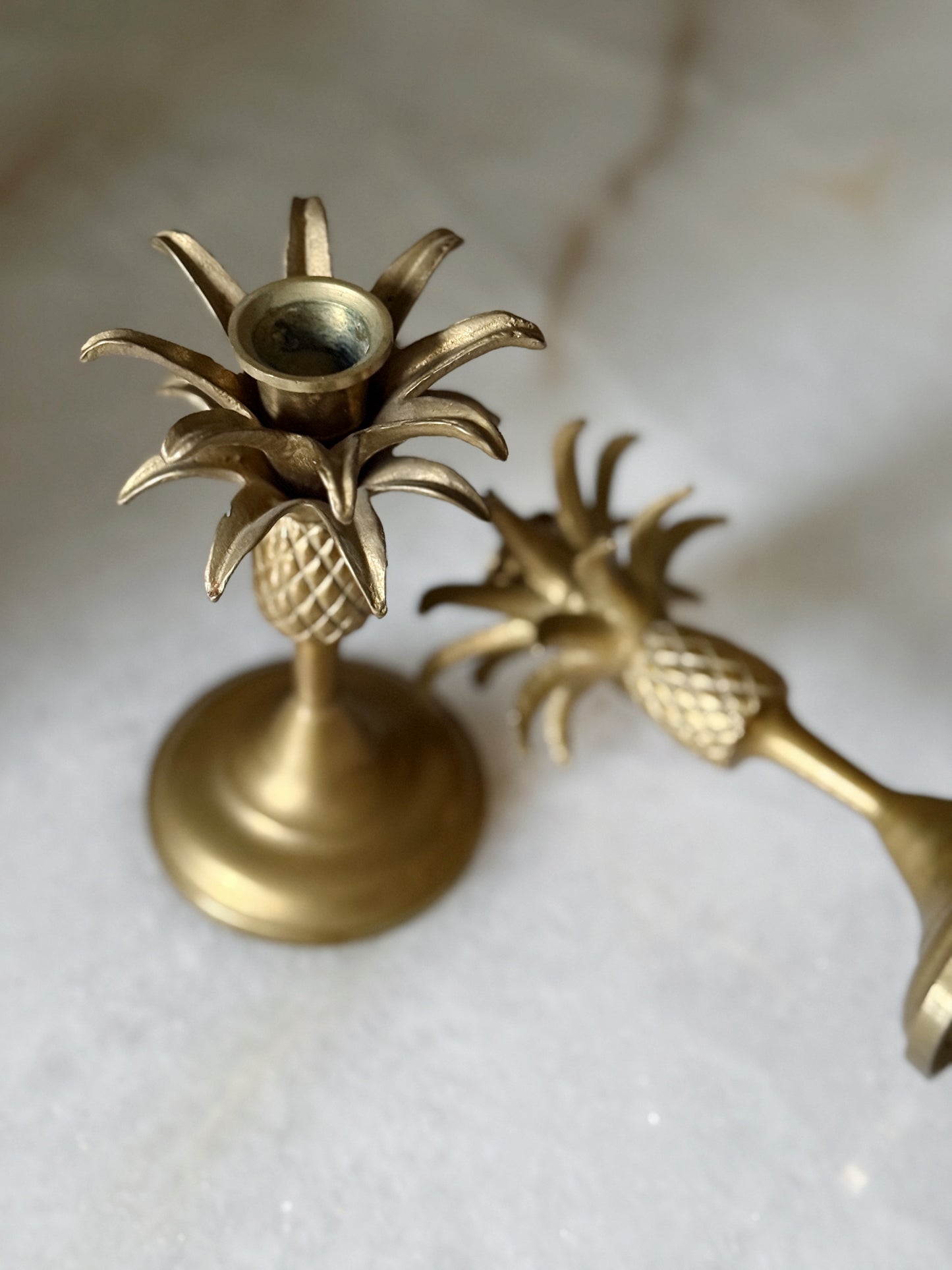 Vintage Brass Pineapple Candle Holders – Set of Two