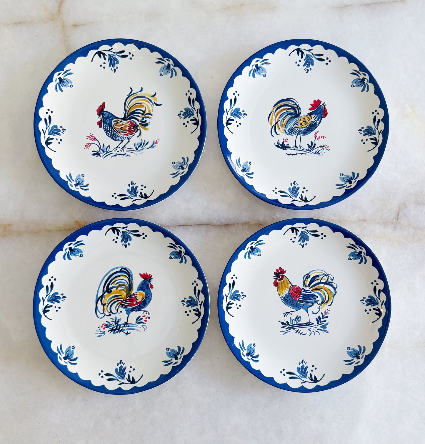 French Rooster Dinner Plates  Blue & White French Kitchen Tableware