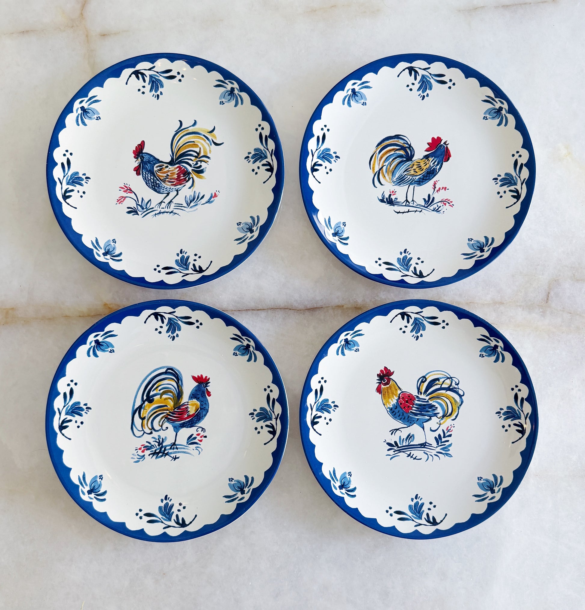 French Rooster Dinner Plates  Blue & White French Kitchen Tableware