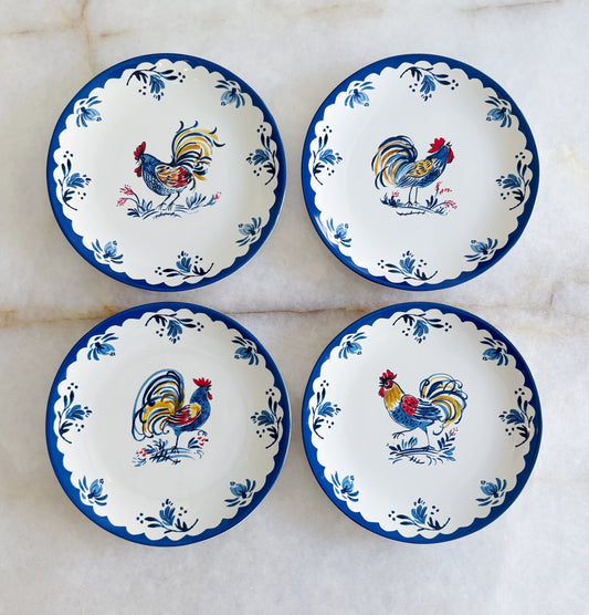 French Rooster Dinner Plates  Blue & White French Kitchen Tableware