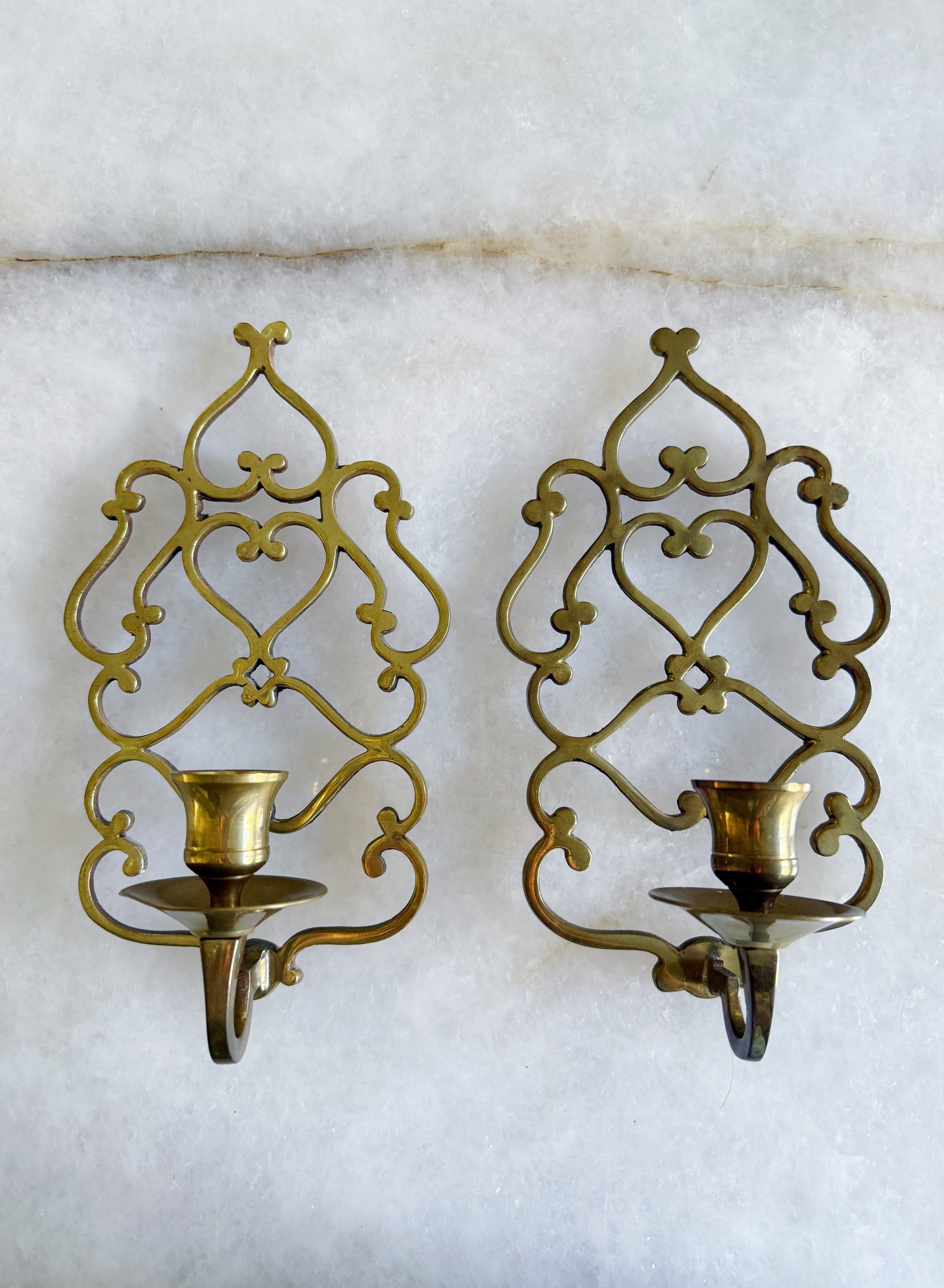 Set of Vintage Brass Scrolling Candle Sconces