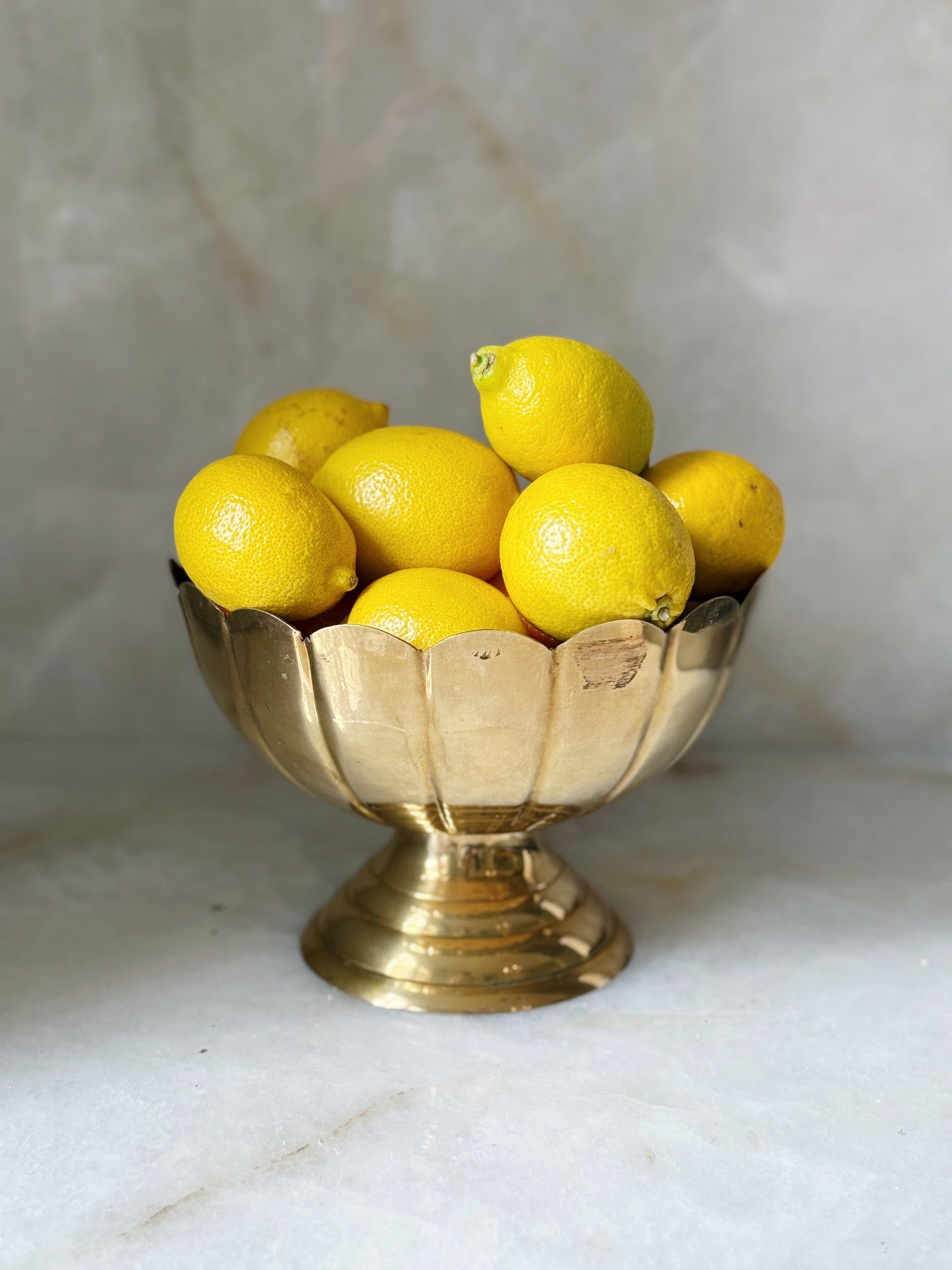 Scalloped Vintage Brass Pedestal Bowl
