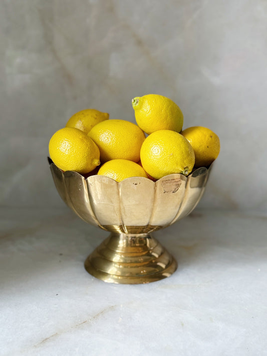 Scalloped Vintage Brass Pedestal Bowl