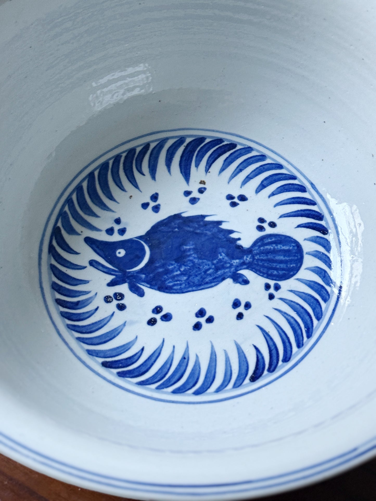 Blue & White Large Hand-Painted Lotus Pedestal Bowl 
