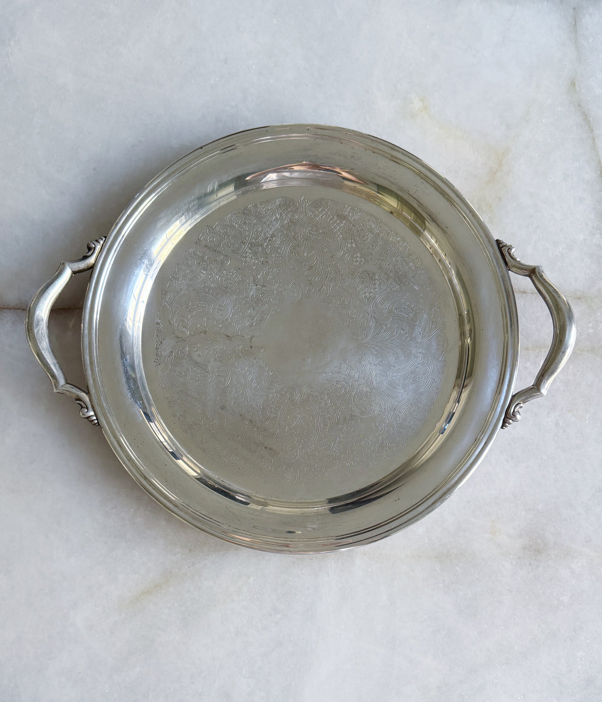 Vintage Silver Serving Tray with Handles