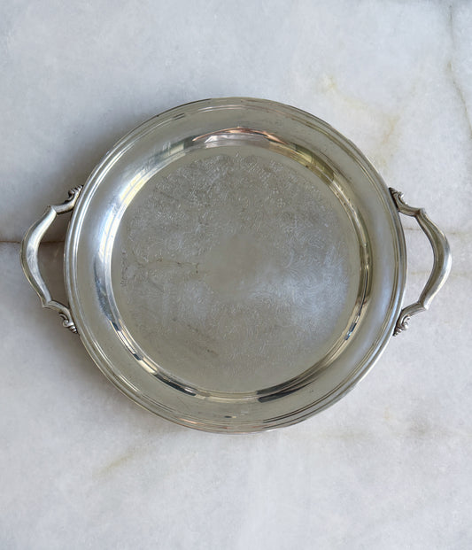 Vintage Silver Serving Tray with Handles