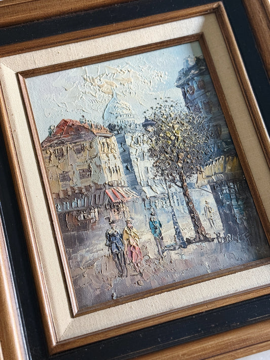 Vintage Framed Oil Painting - Paris Street Corner