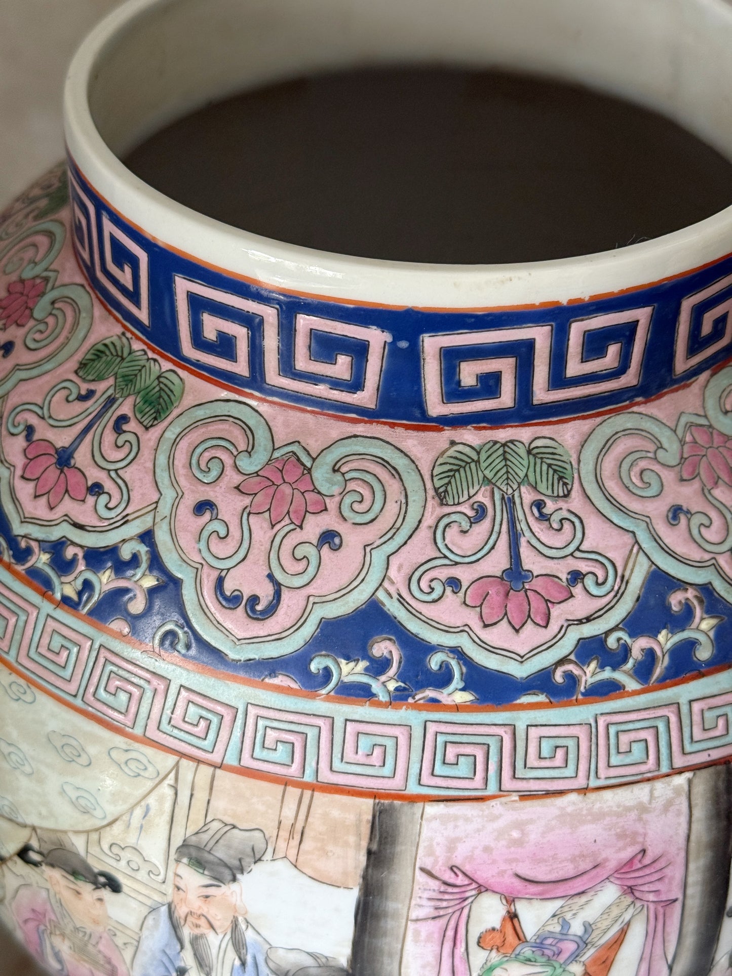 Vintage Hand-Painted Chinoiserie Porcelain Umbrella Stand