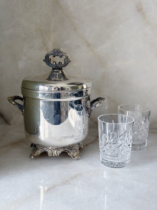 Vintage Silver Footed Ice Bucket with Lid & Ornate Handles