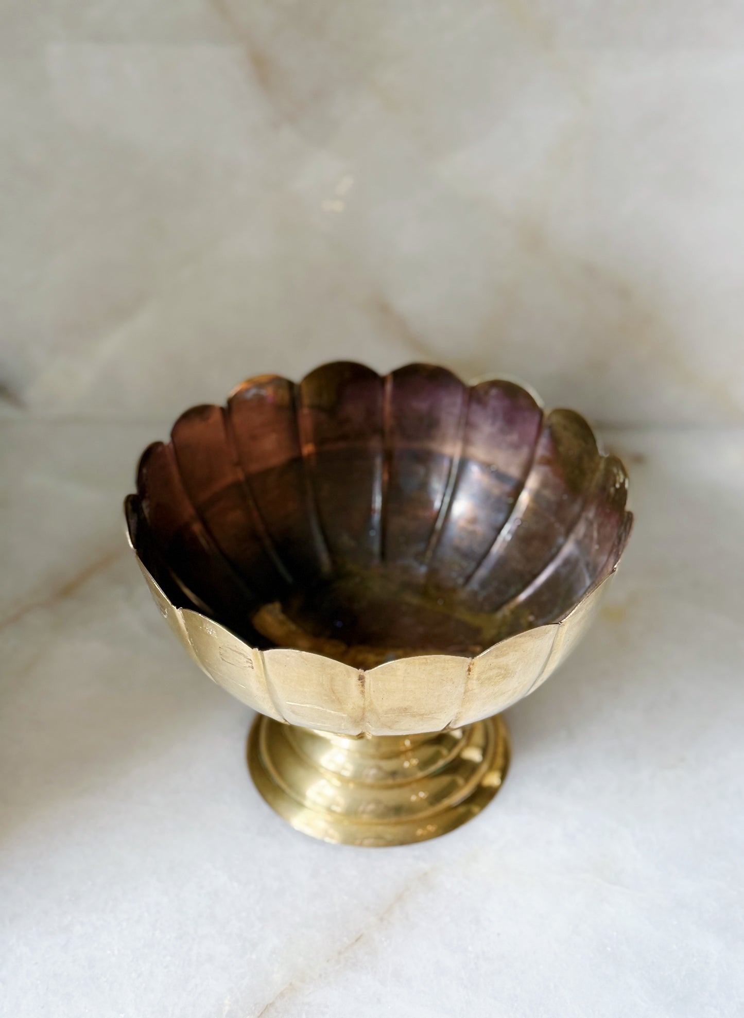 Scalloped Vintage Brass Pedestal Bowl