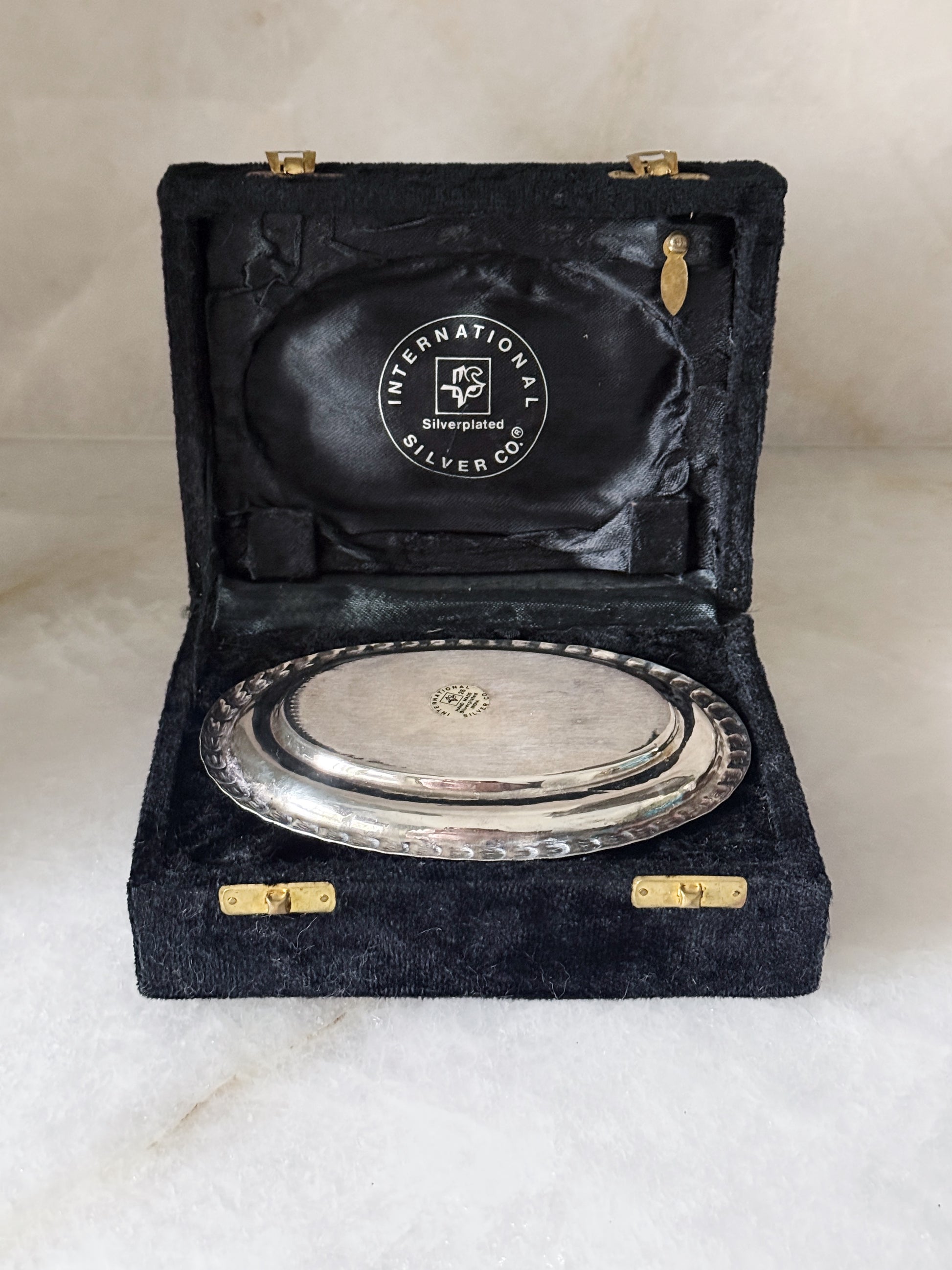 Vintage Silver Salt & Pepper Shaker Set with Tray & Original Box