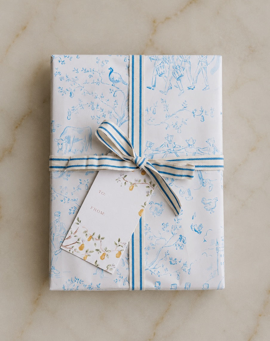 Blue & White Twelve Days of Christmas Toile Wrapping Paper
