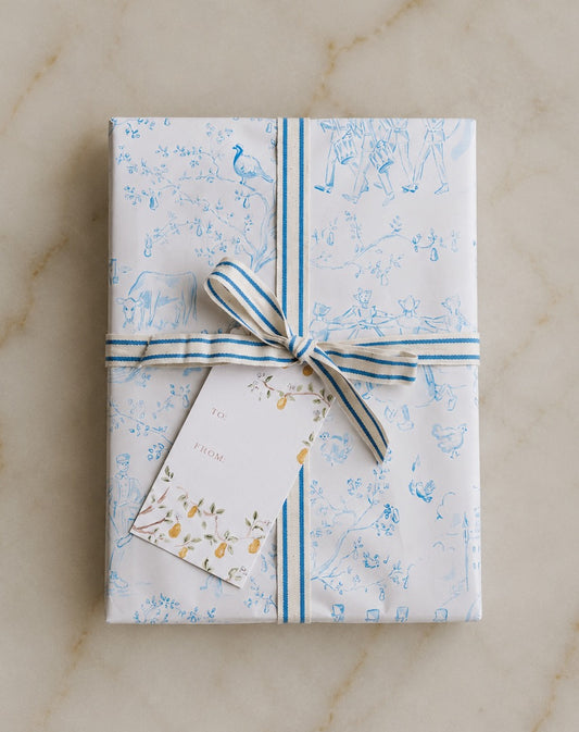 Blue & White Twelve Days of Christmas Toile Wrapping Paper