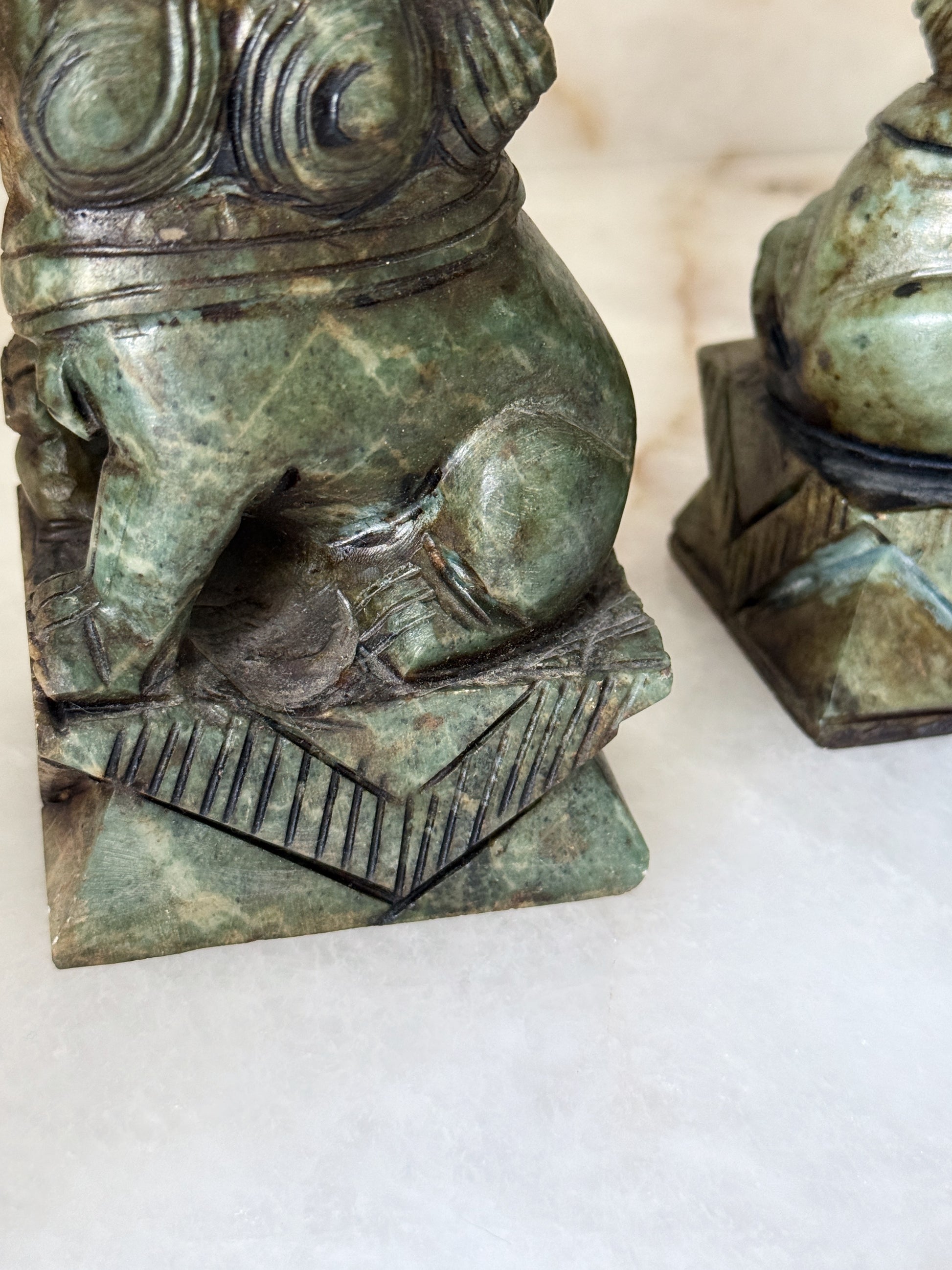 Vintage Hand Carved Jade Foo Dog Pair