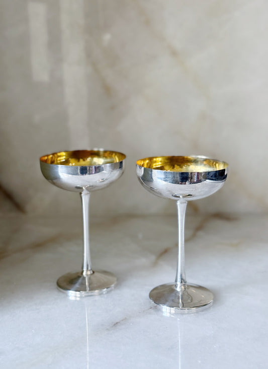 Set of Vintage Silver & Brass Champagne Coupes