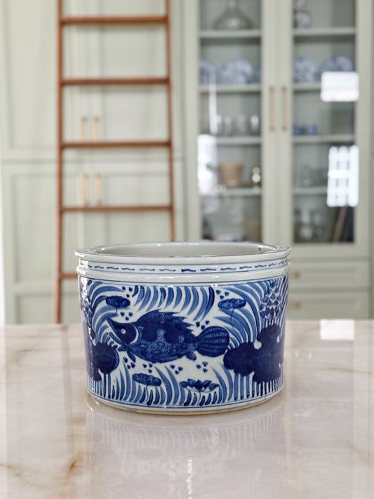 Blue & White Chinoiserie Porcelain Orchid Pot / Cachepot