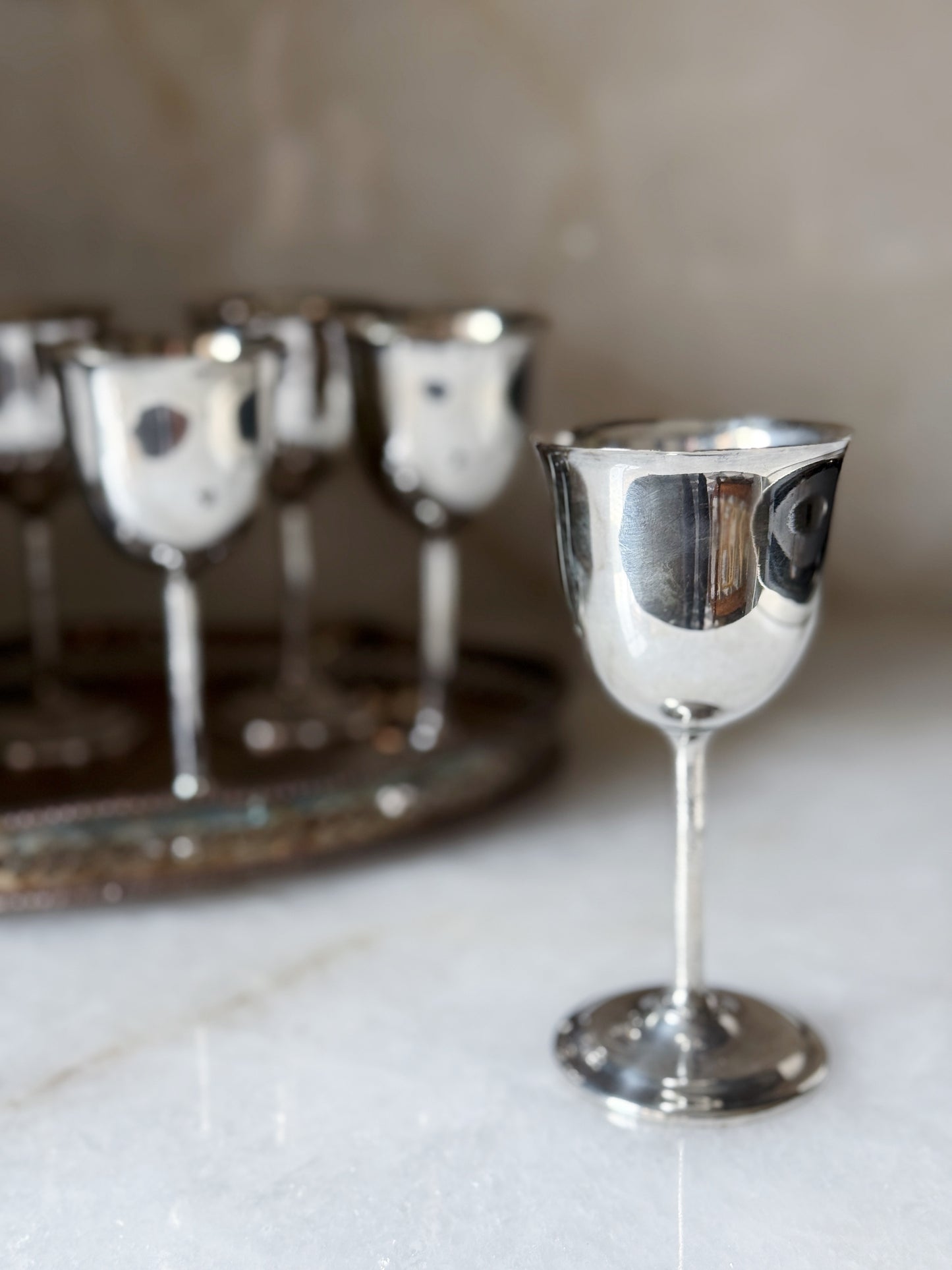 Set of Six Vintage Silver Goblets