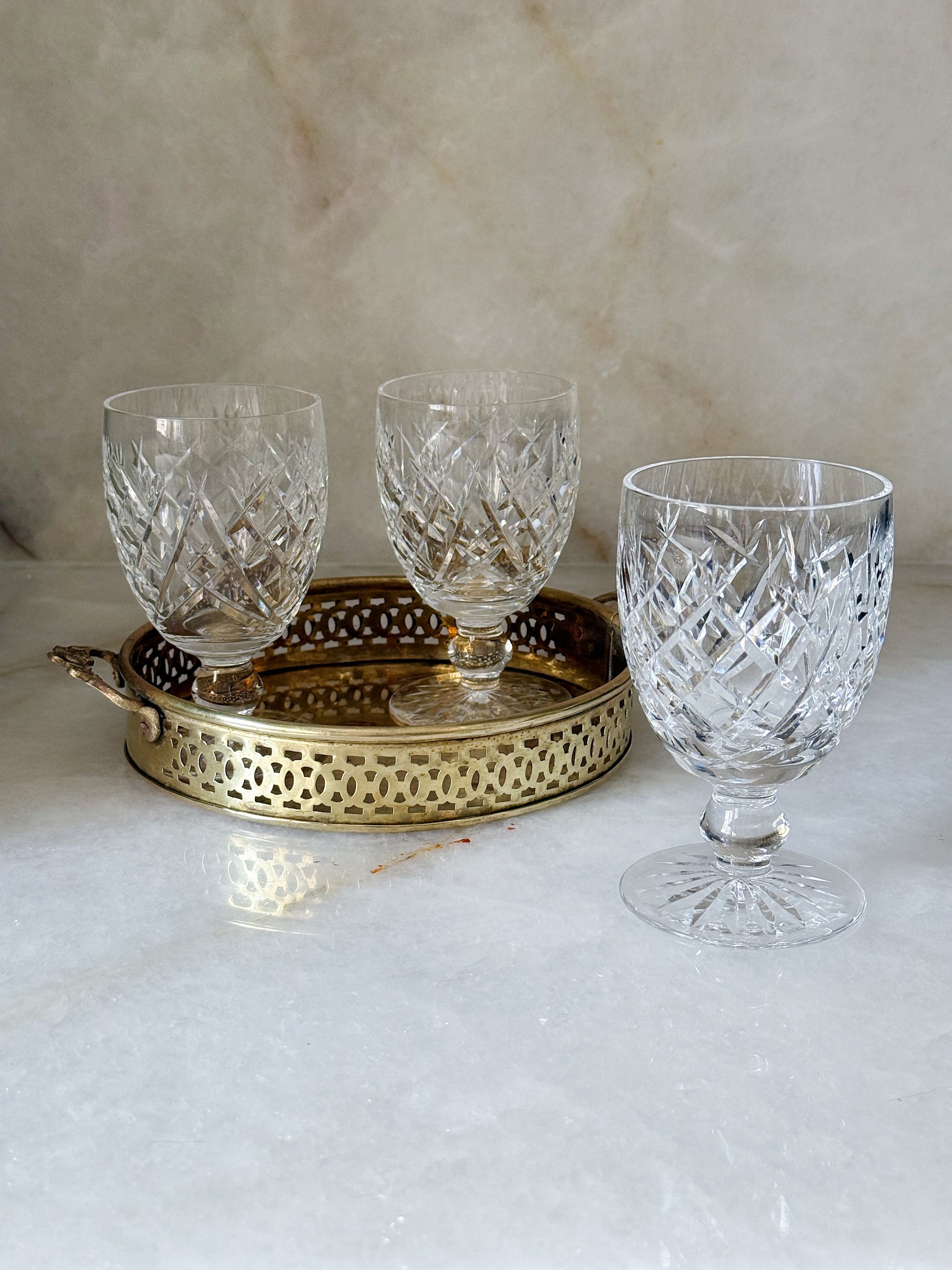 Vintage Brass Round Gallery Tray with Pierced Edge and Handles