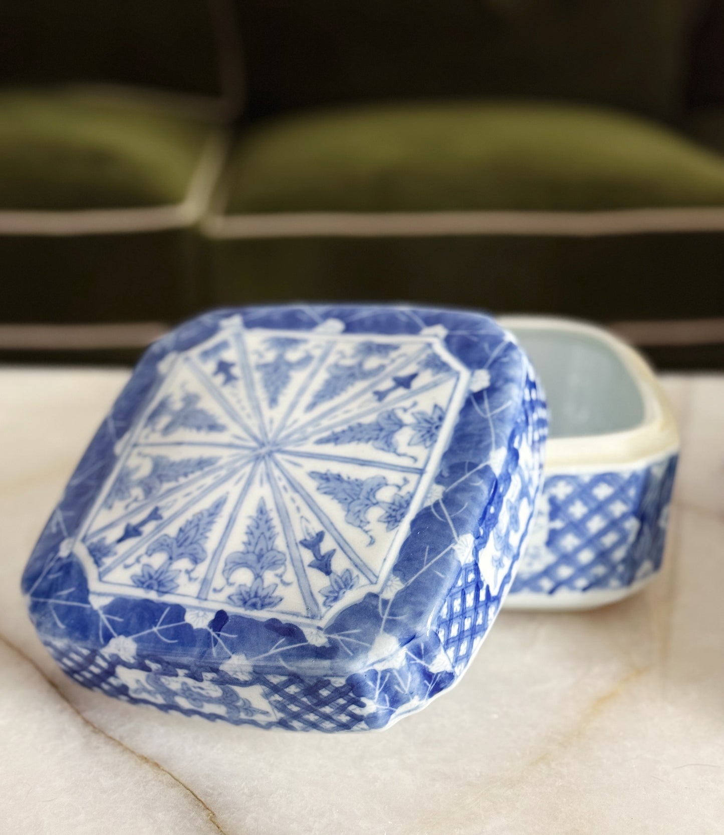 Vintage Blue & White Porcelain Covered Box