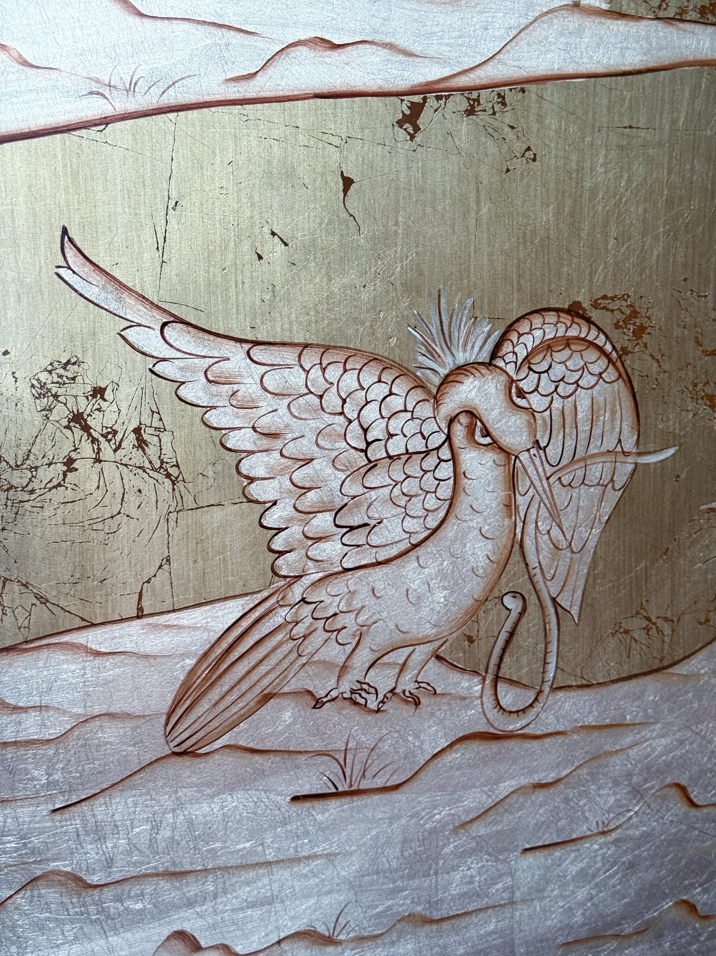 Large Scale Hand-Painted Metallic Chinoiserie Wall Panel