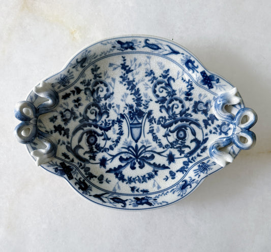 Blue & White Porcelain Ribbon Handle Platter