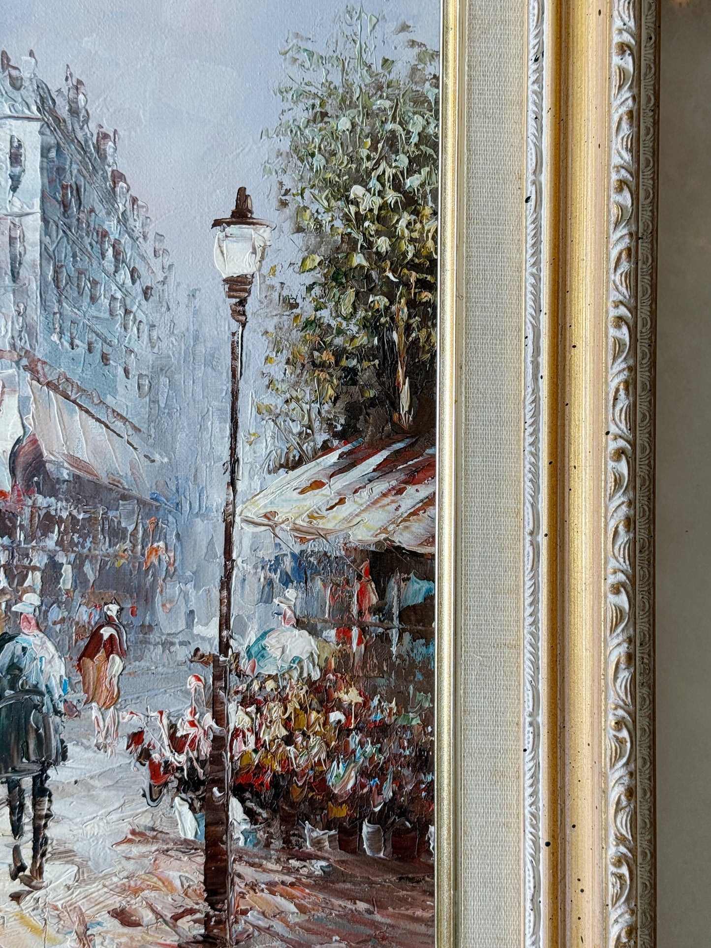 Vintage French Street Scene Framed Oil Painting