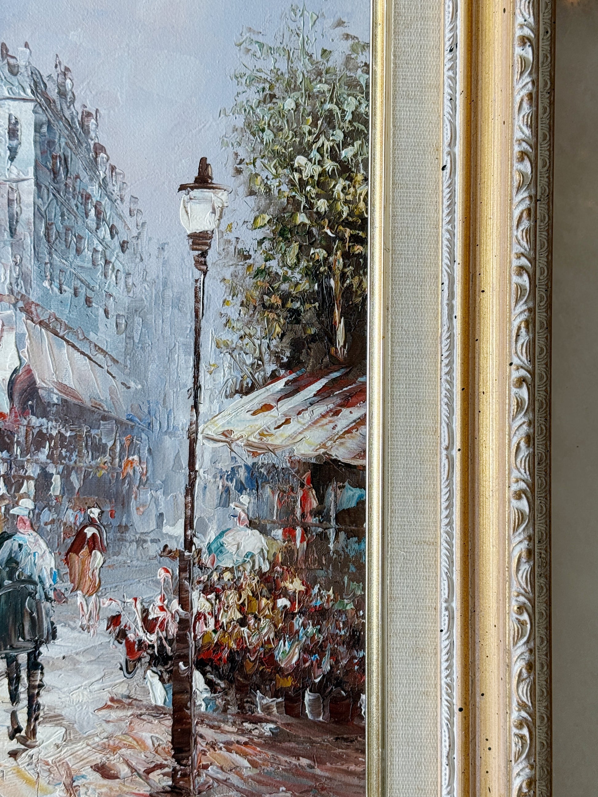 Vintage French Street Scene Framed Oil Painting