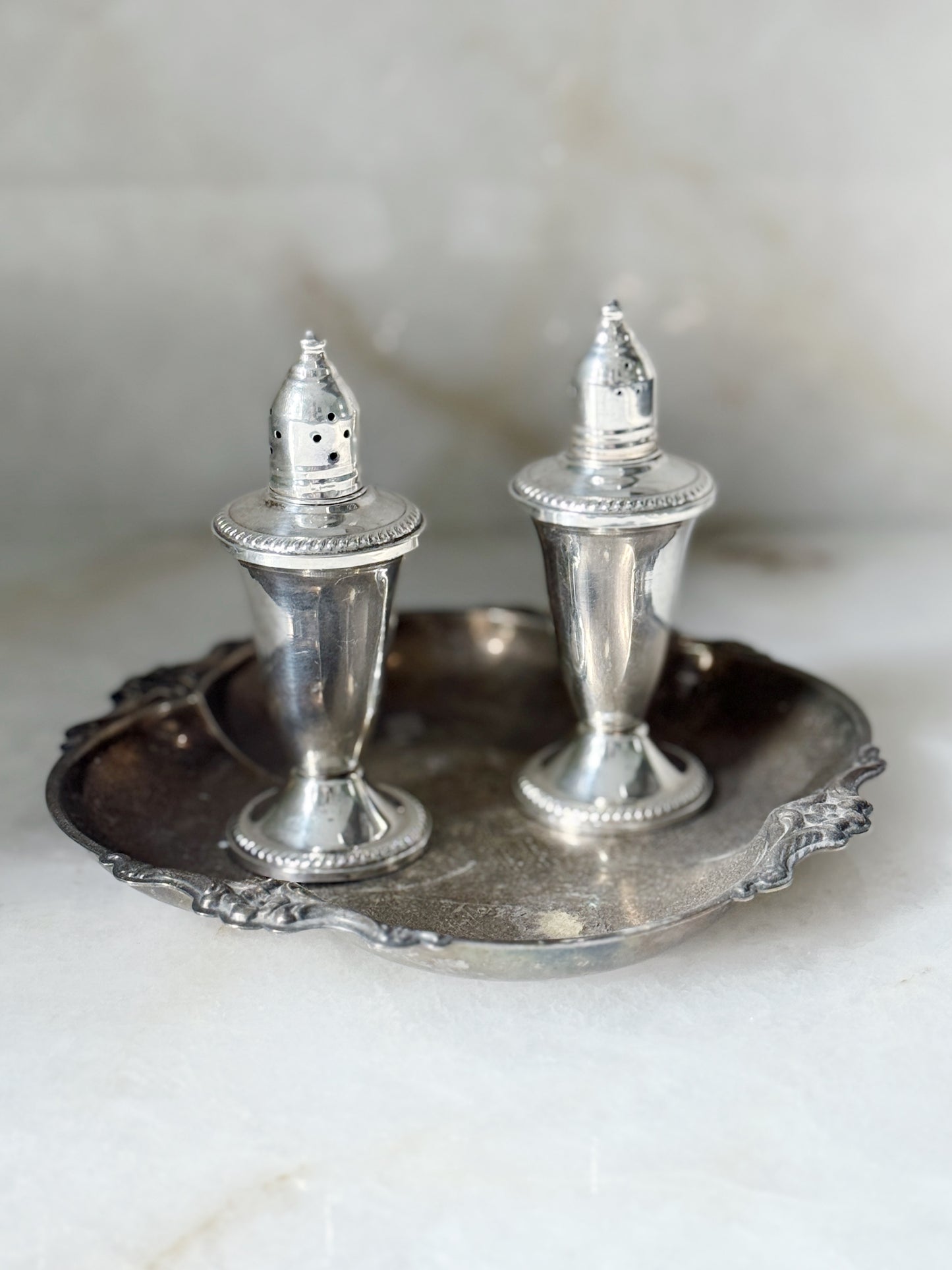 Vintage Sterling Silver Pagoda Style Salt & Pepper Shakers