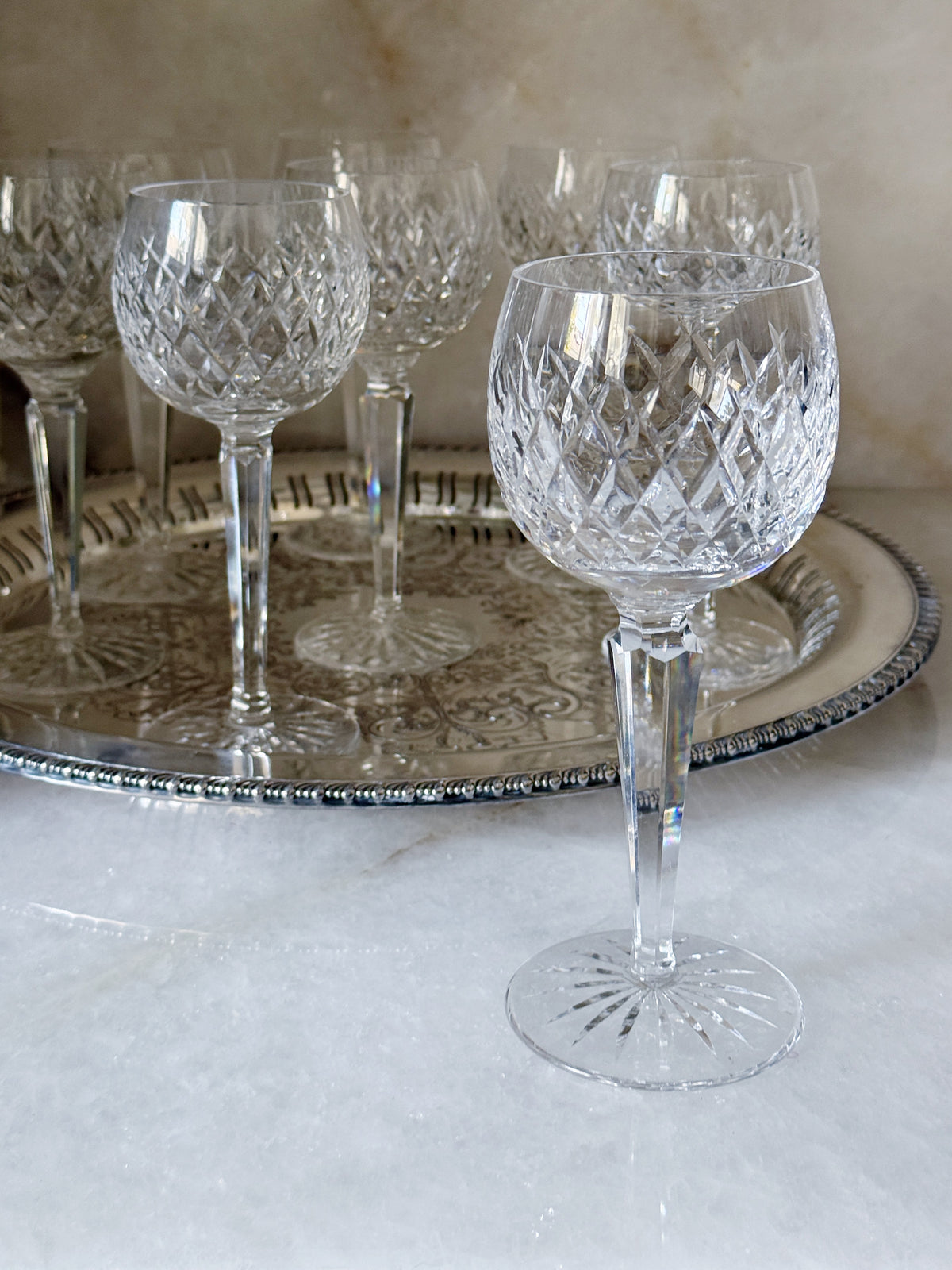 Vintage Waterford Donegal Cut Crystal Hock Wine Glasses — Set of 8