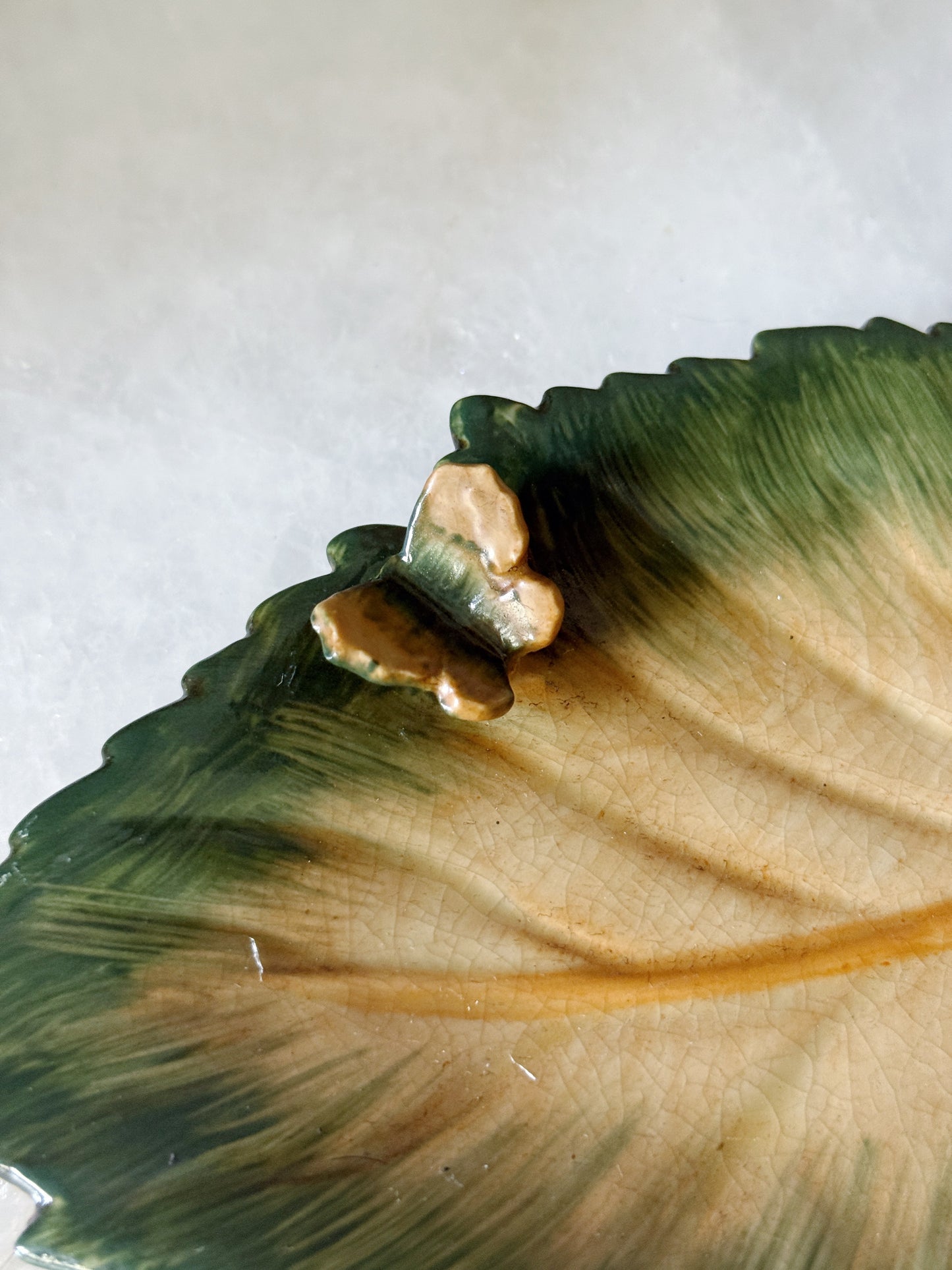 Hand Painted Leaf Dish with Butterfly Detail