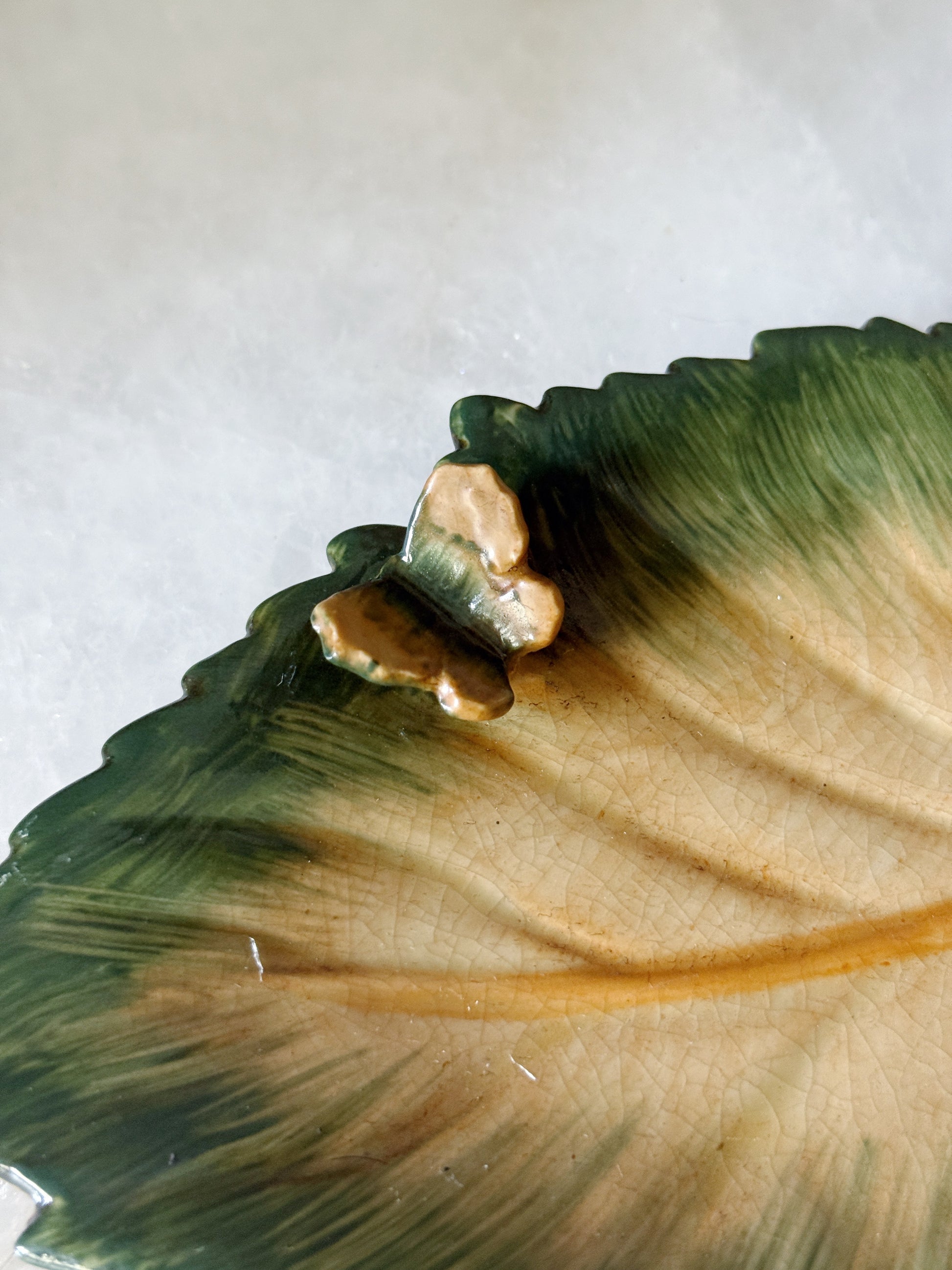 Hand Painted Leaf Dish with Butterfly Detail