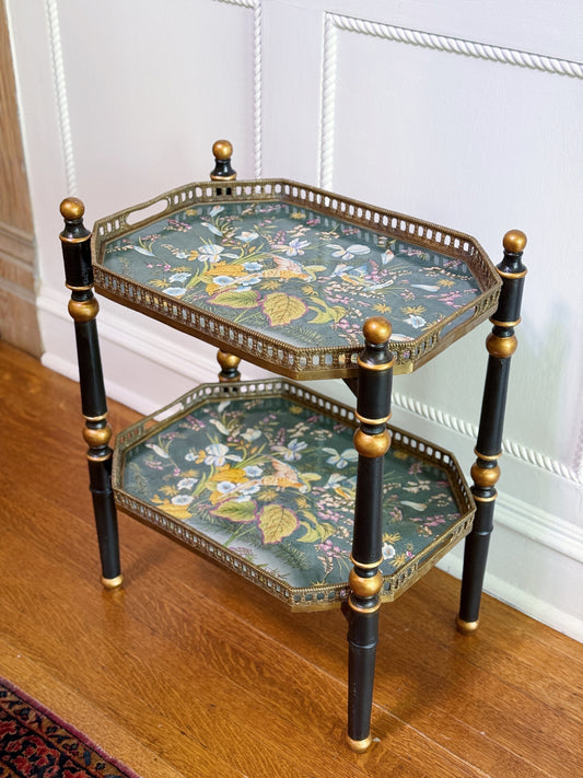 Two-Tier Porcelain Tray Table with Gilt Gallery and Removable Trays