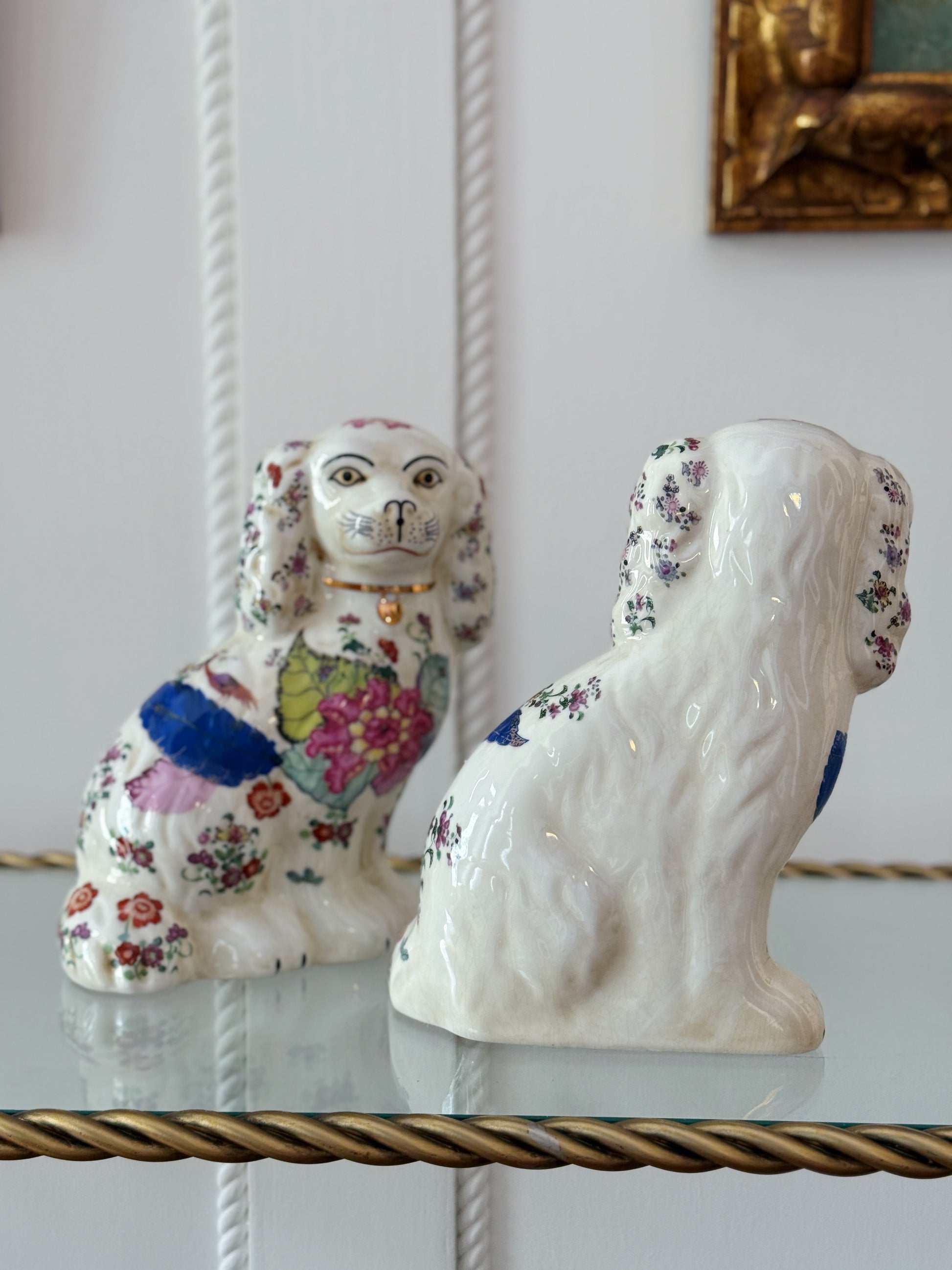 Floral Tobacco Leaf Staffordshire Dogs