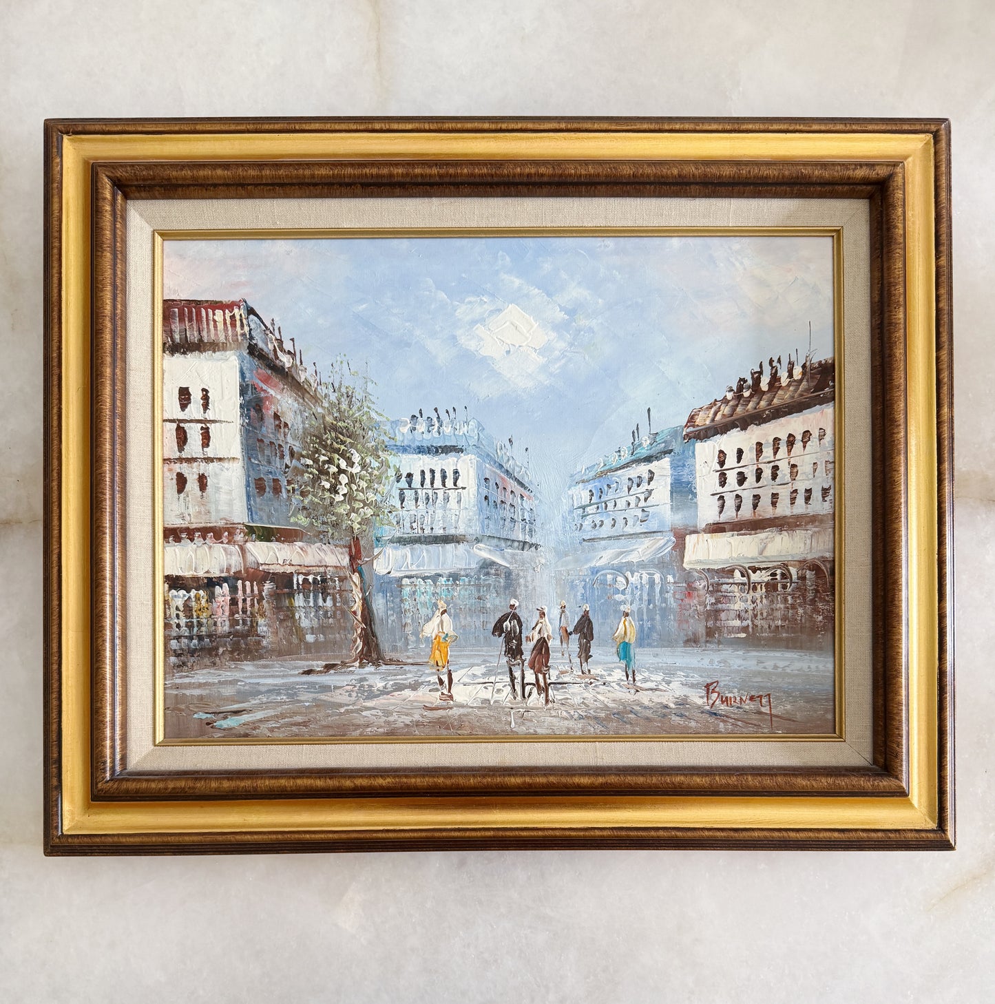 Vintage Framed Paris Street Scene Oil Painting