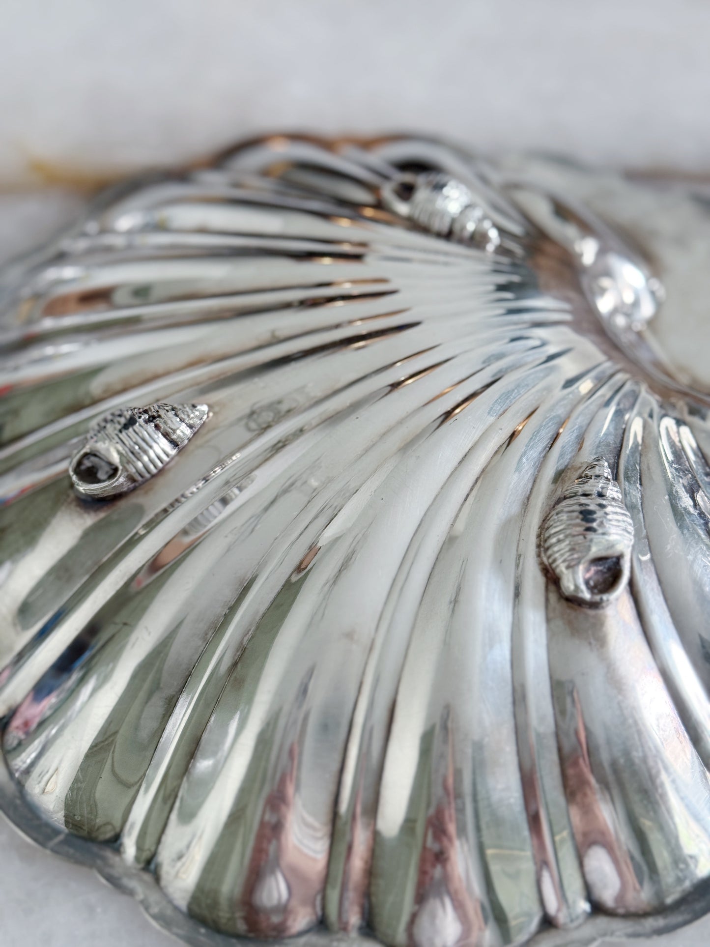 Vintage Large Silver Shell Footed Tray