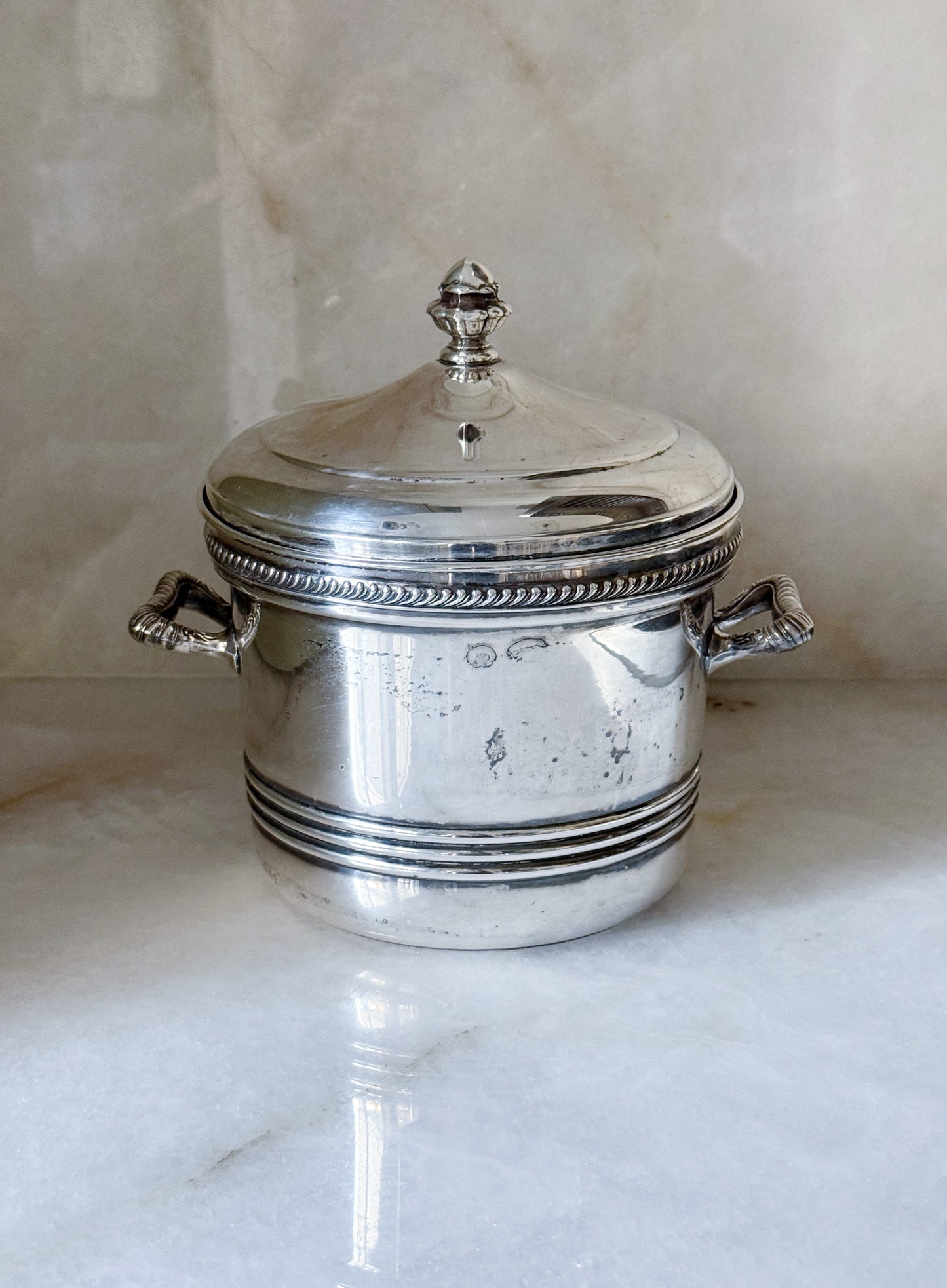 Vintage Silver Plate Ice Bucket with Removable White Liner